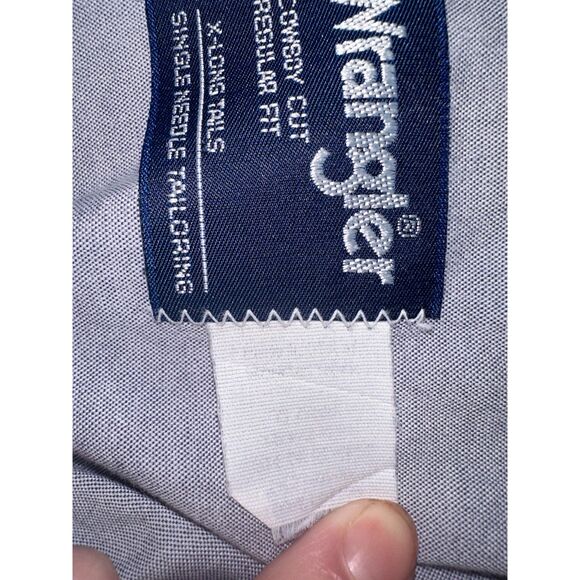 Vintage Wrangler Cowboy Cut X Long Tail Chambray Button Down USA Size Men Large - Picture 7 of 11